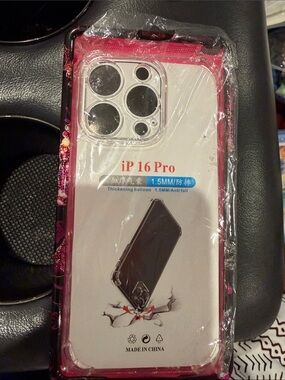 iP 16 Pro Clear Protective Phone Case - Pink Accent